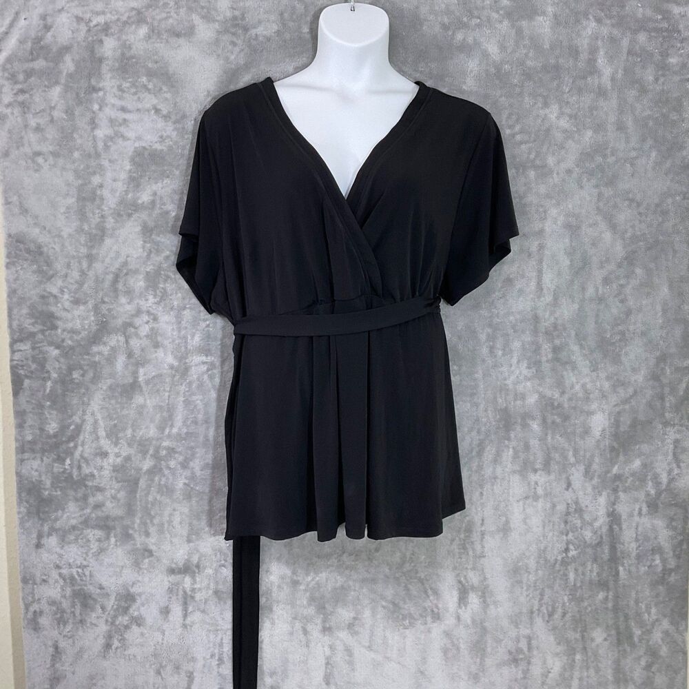 NWT Torrid Plus Size 5 -5X Surplice faux Wrap Top Black short sleeve.